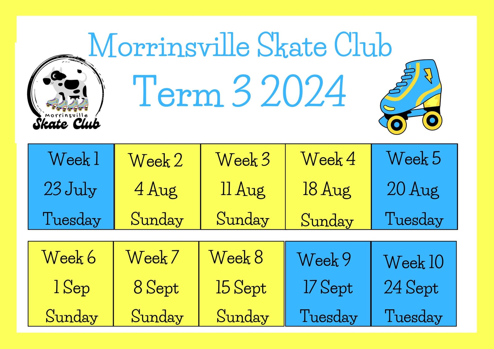 Term 3 2024 skate schedule